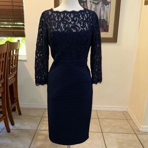 Adrianna Papell Elegant Navy Lace Dress Size 10